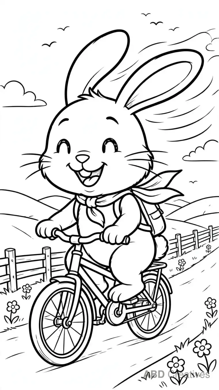 Bunny Riding a Bicycle Coloring Page