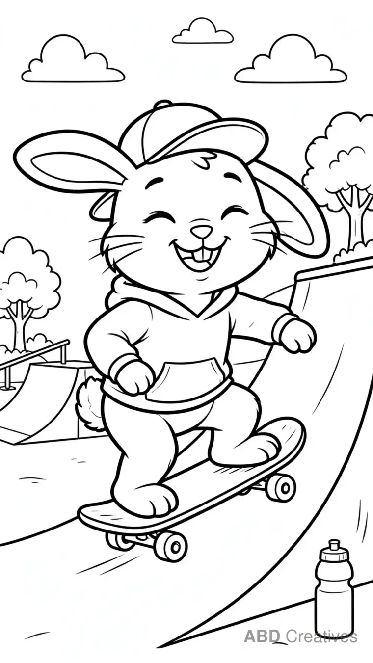 Bunny Skateboarding at the Park Coloring Page