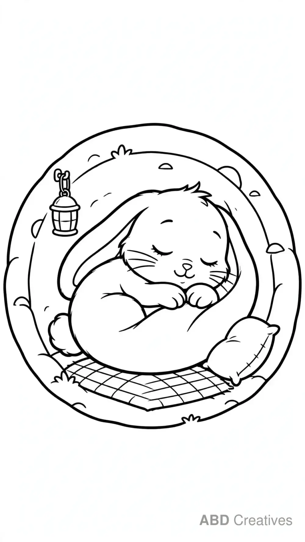 Bunny Sleeping in a Cozy Burrow Coloring Page