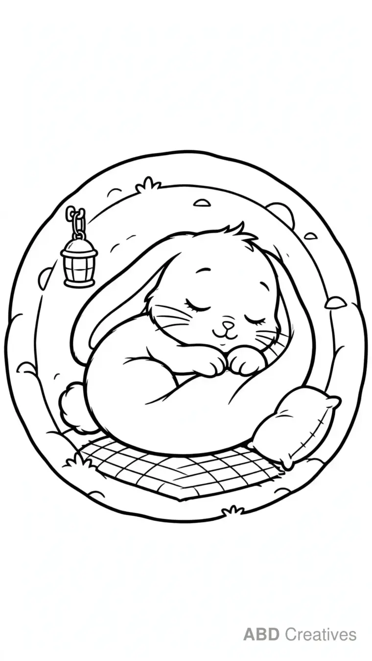 Bunny Sleeping in a Cozy Burrow Coloring Page