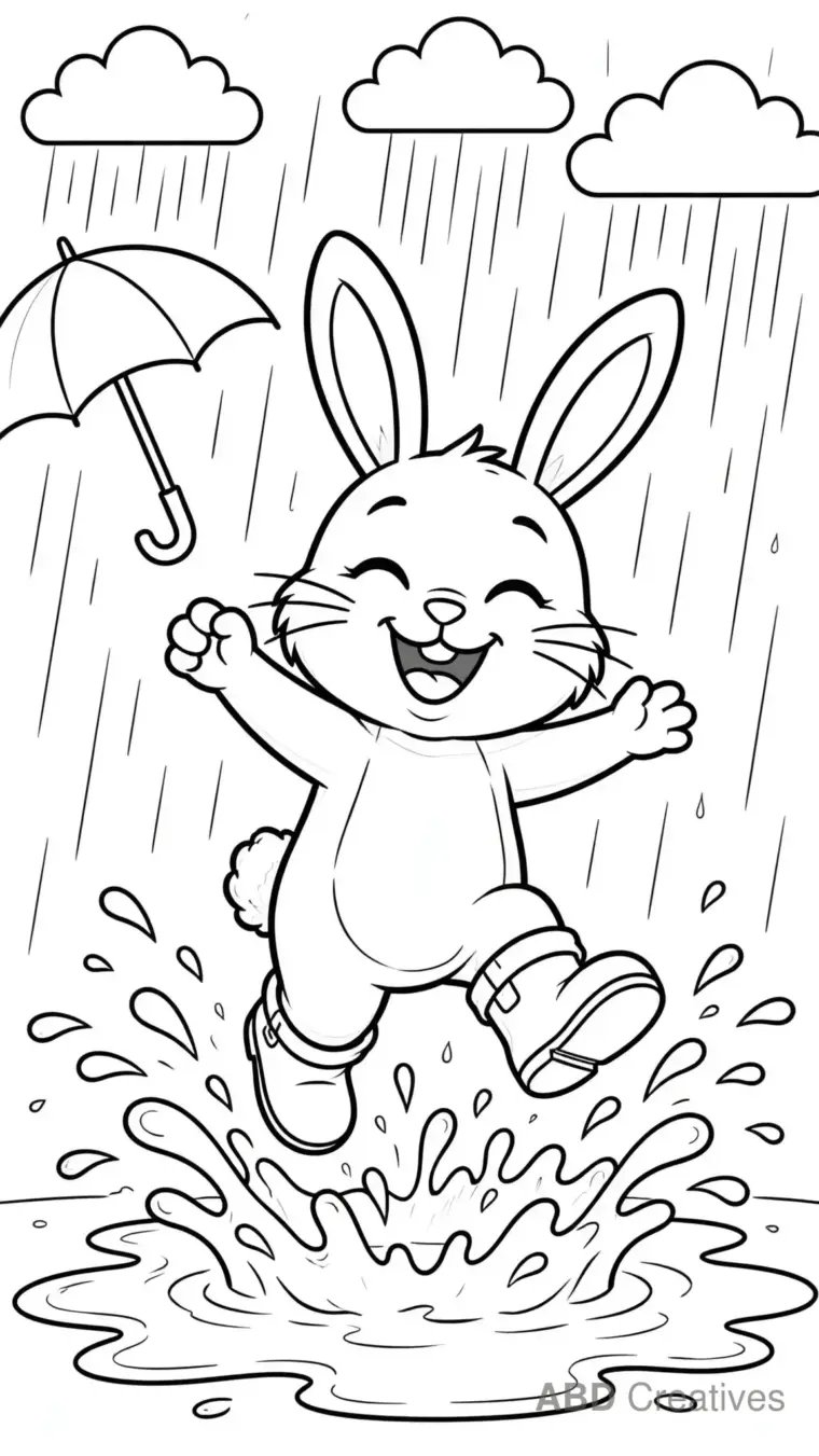 Bunny Splashing in a Puddle Coloring Page