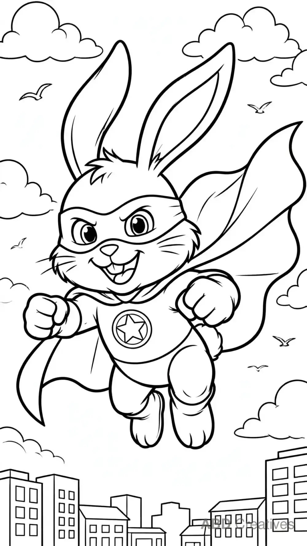 Bunny Superhero with a Cape Coloring Page
