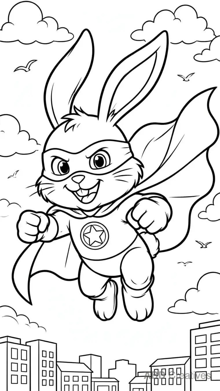 Bunny Superhero with a Cape Coloring Page