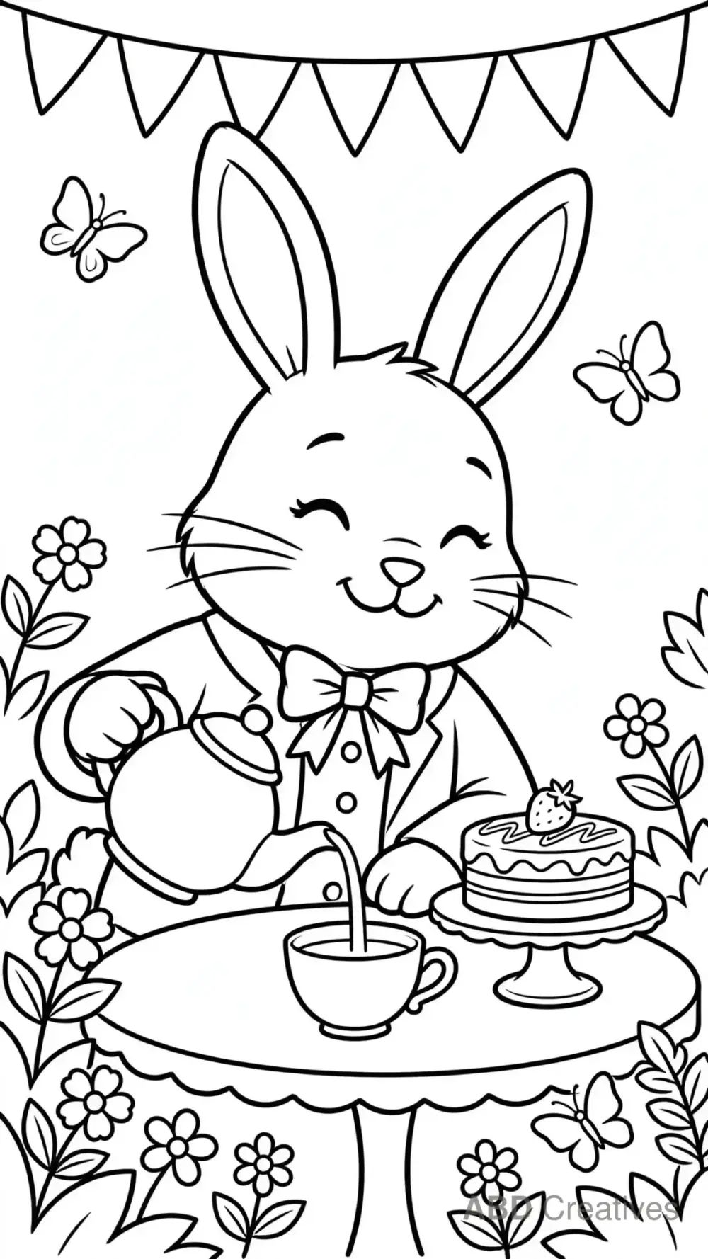 Bunny Tea Party Coloring Page