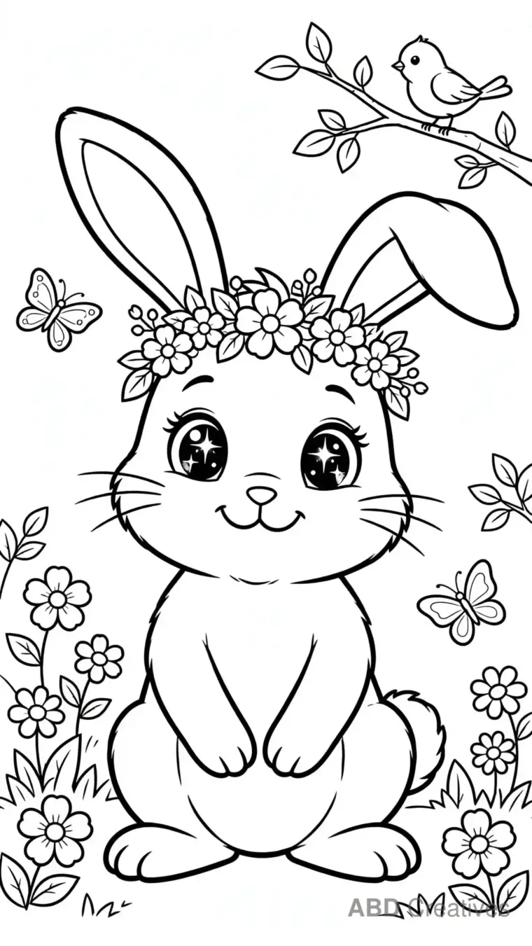 Bunny Wearing a Flower Crown Coloring Page