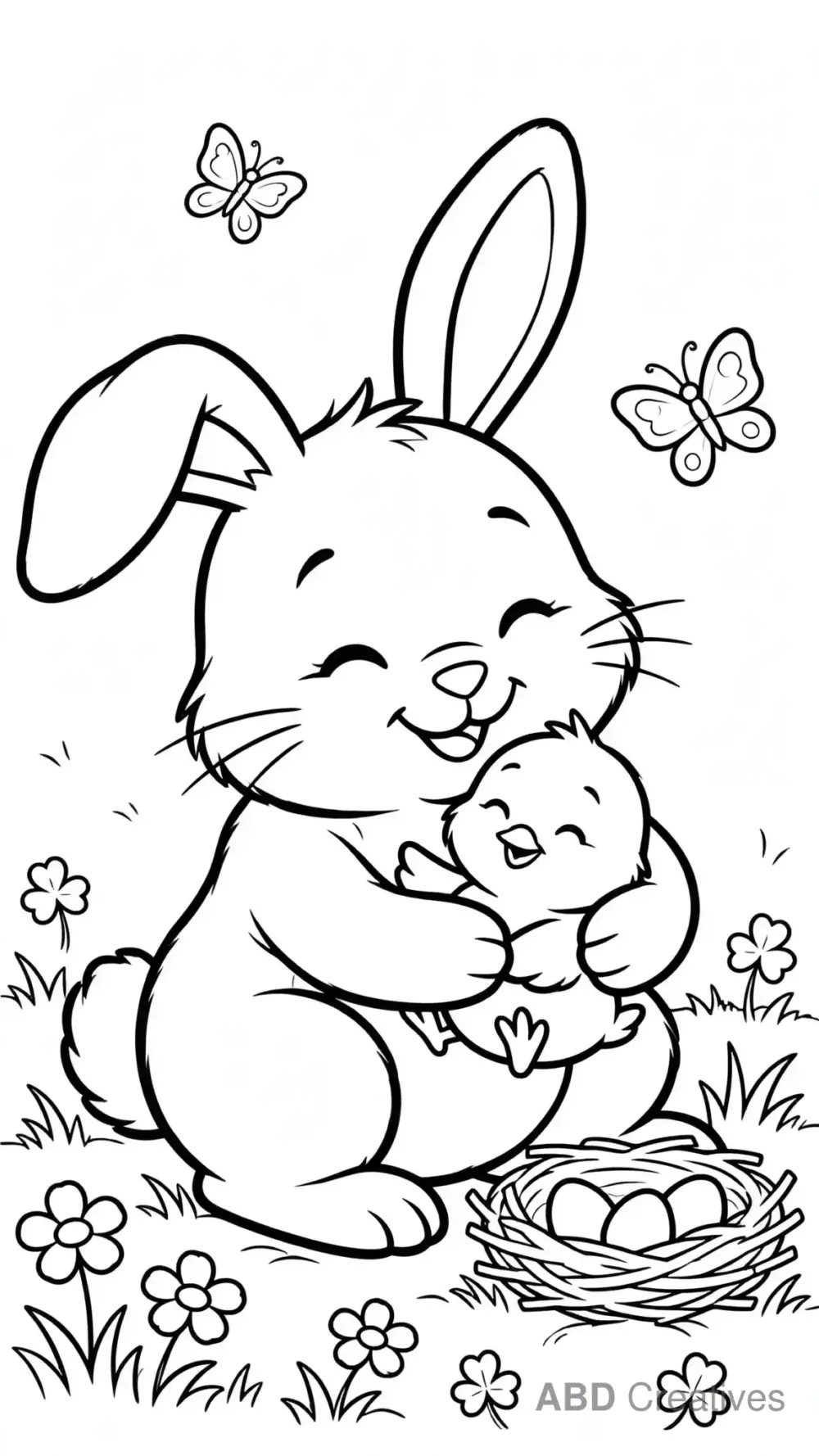 Bunny and Chick Best Friends Coloring Page