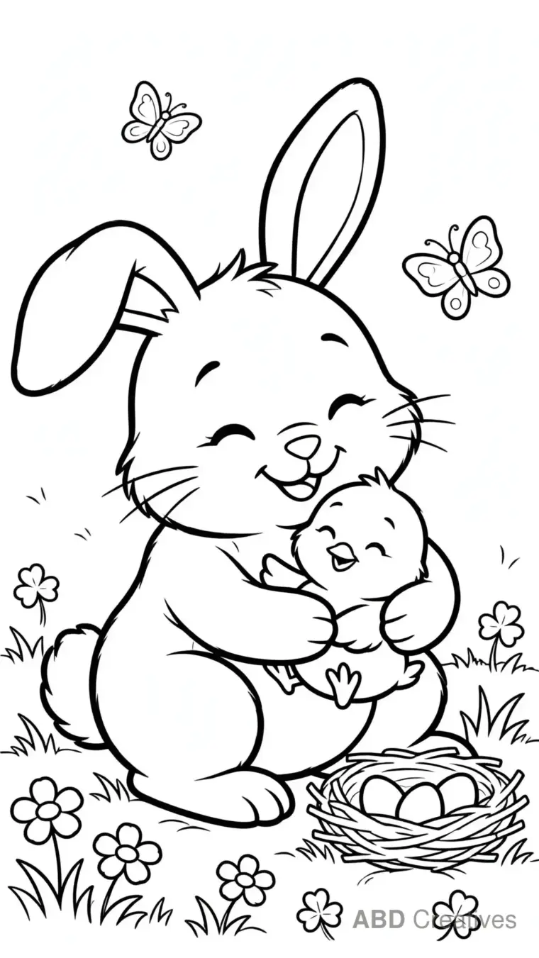 Bunny and Chick Best Friends Coloring Page