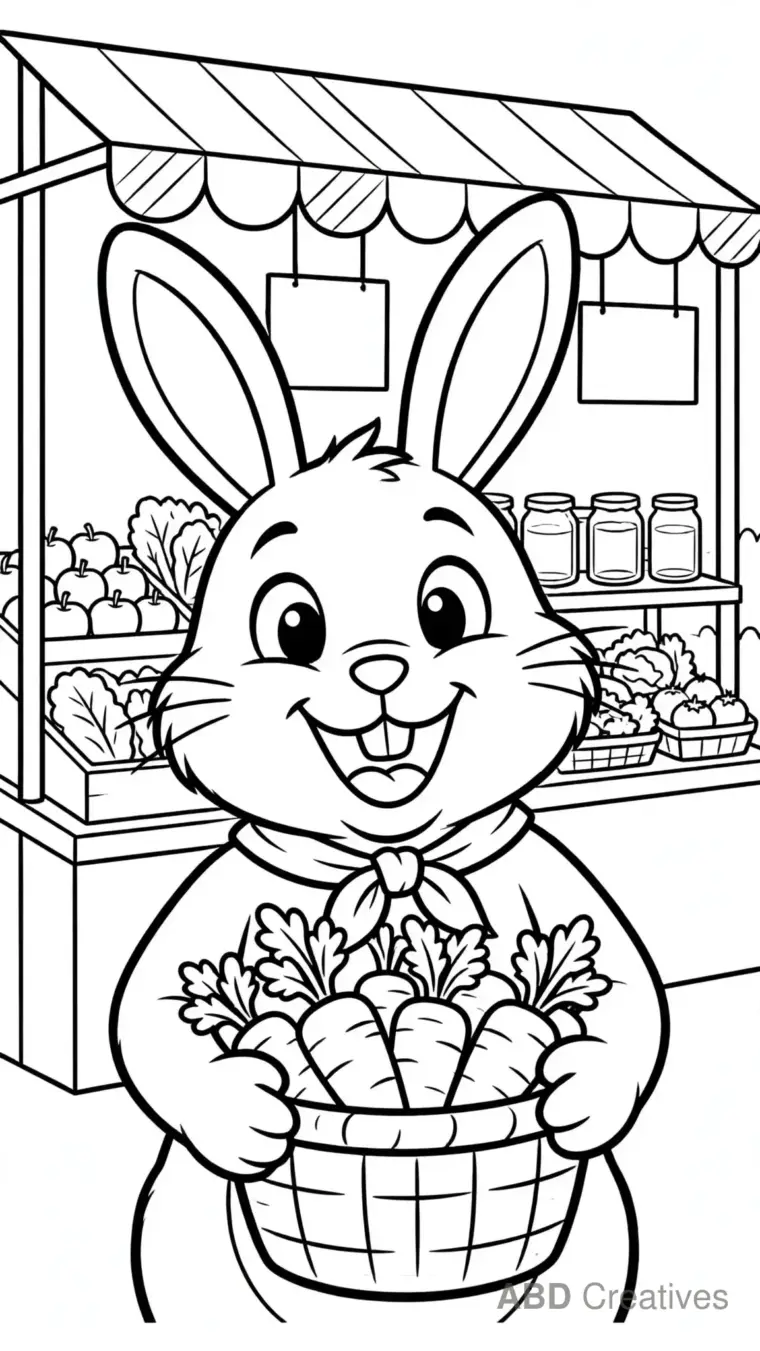 Bunny at a Farmers Market Coloring Page