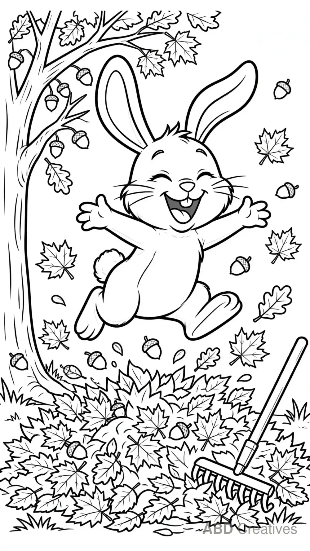 Bunny in Autumn Leaves Coloring Page