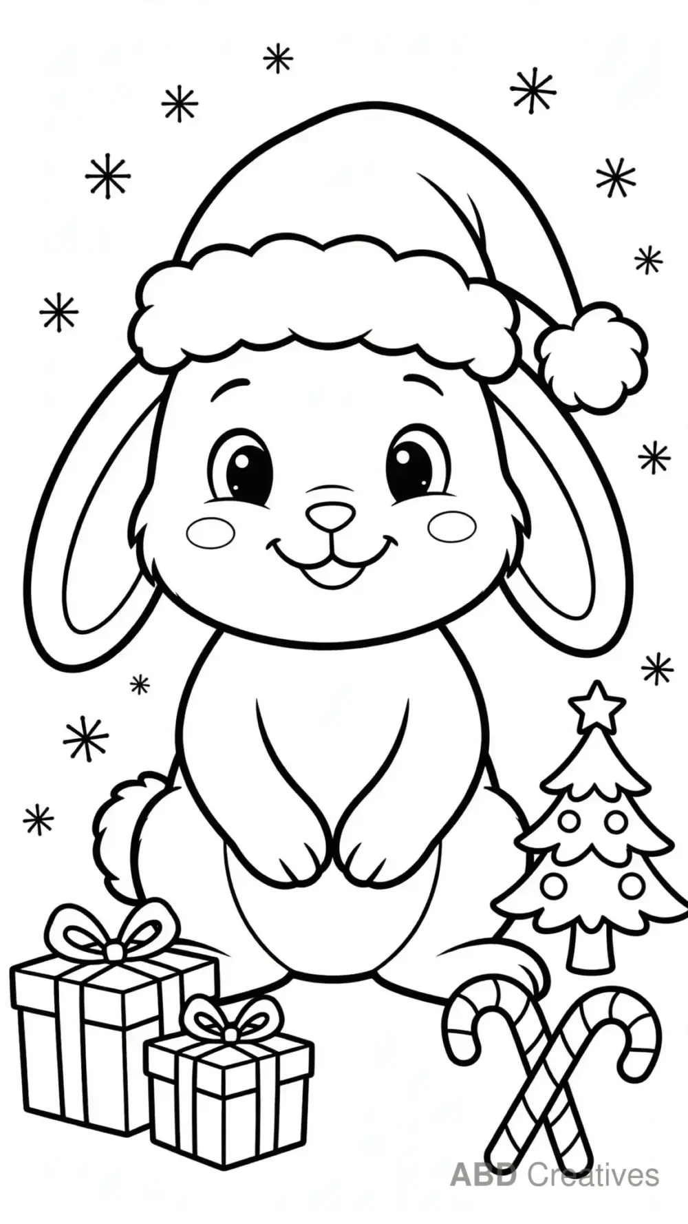 Bunny in a Santa Hat Coloring Page