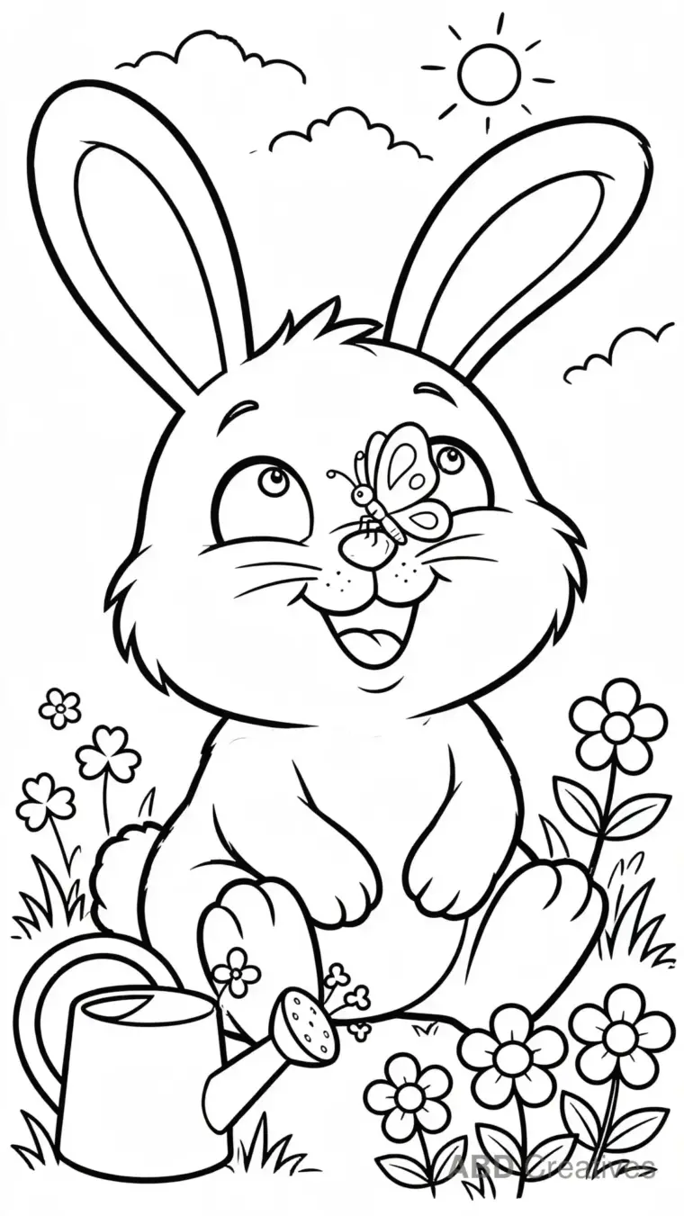 Bunny with a Butterfly on Its Nose Coloring Page