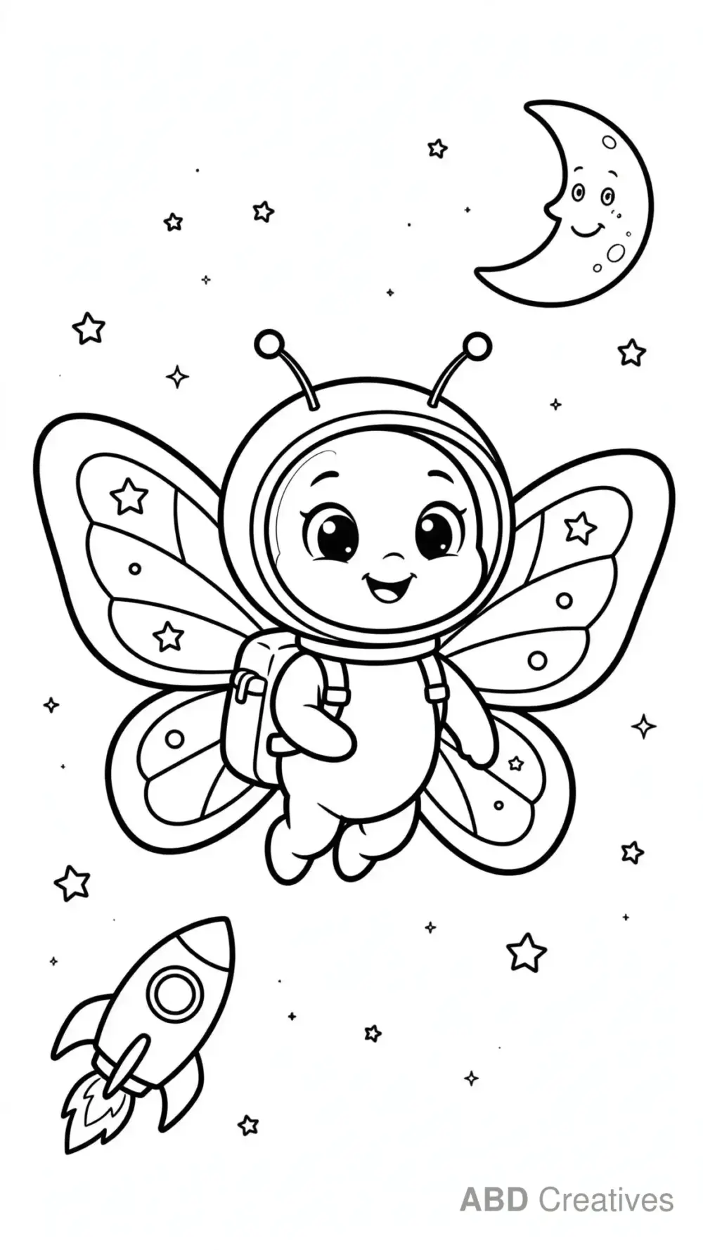 Butterfly Astronaut in Space Coloring Page