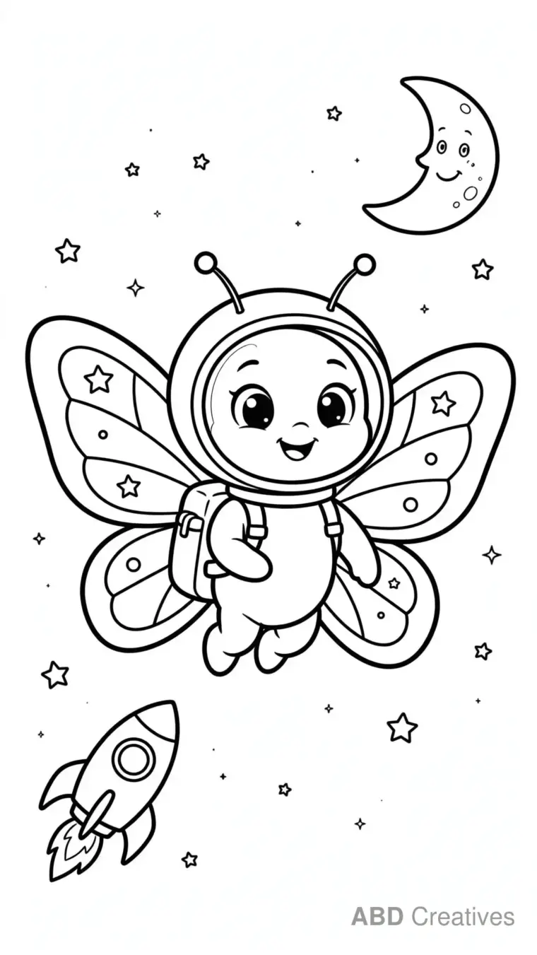 Butterfly Astronaut in Space Coloring Page