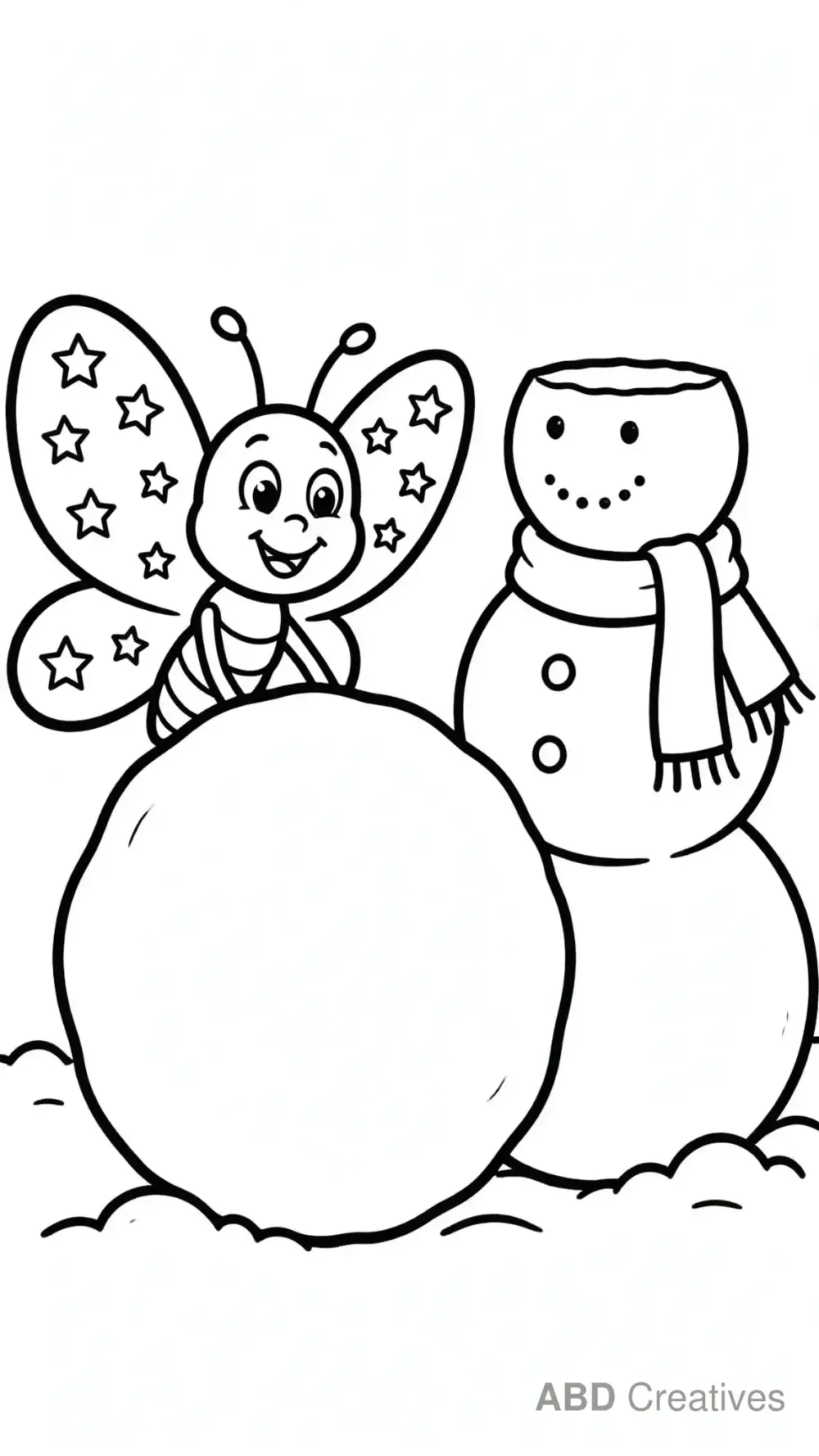 Butterfly Building a Snowman Coloring Page