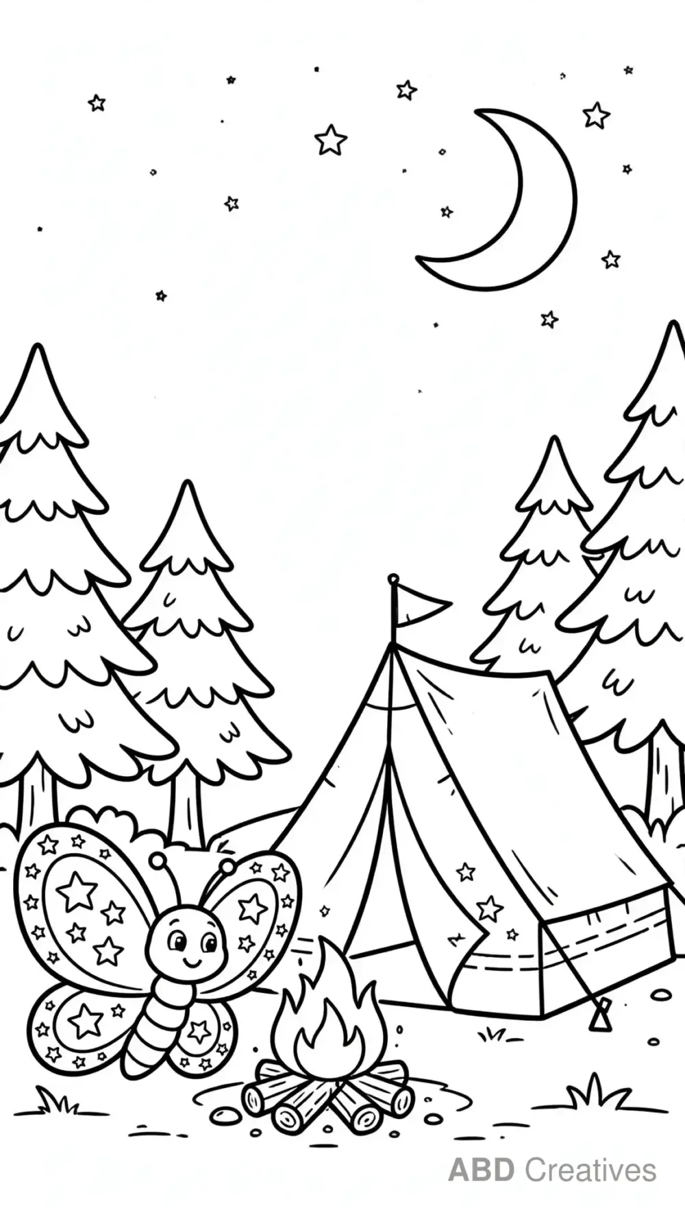 Butterfly Camping Under the Stars Coloring Page