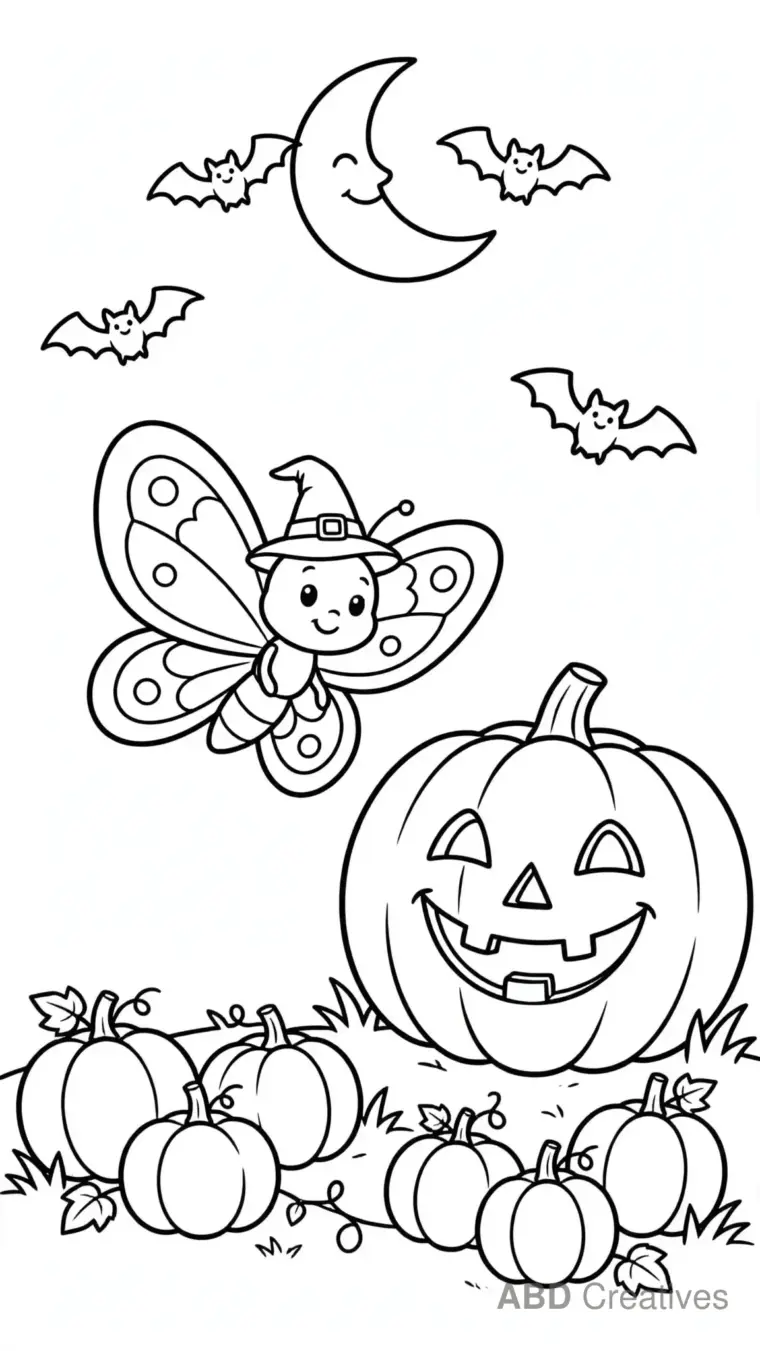 Butterfly Dressed for Halloween Coloring Page