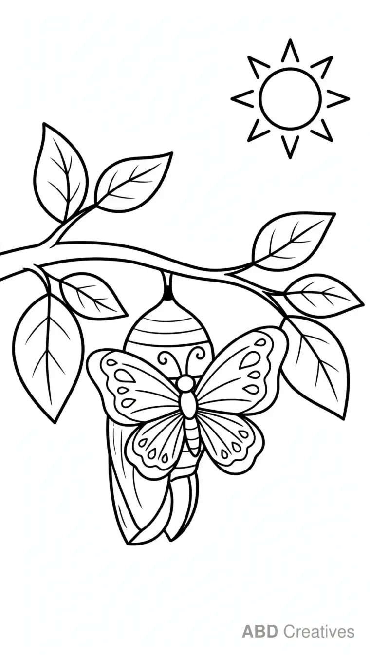 Butterfly Emerging from Chrysalis Coloring Page