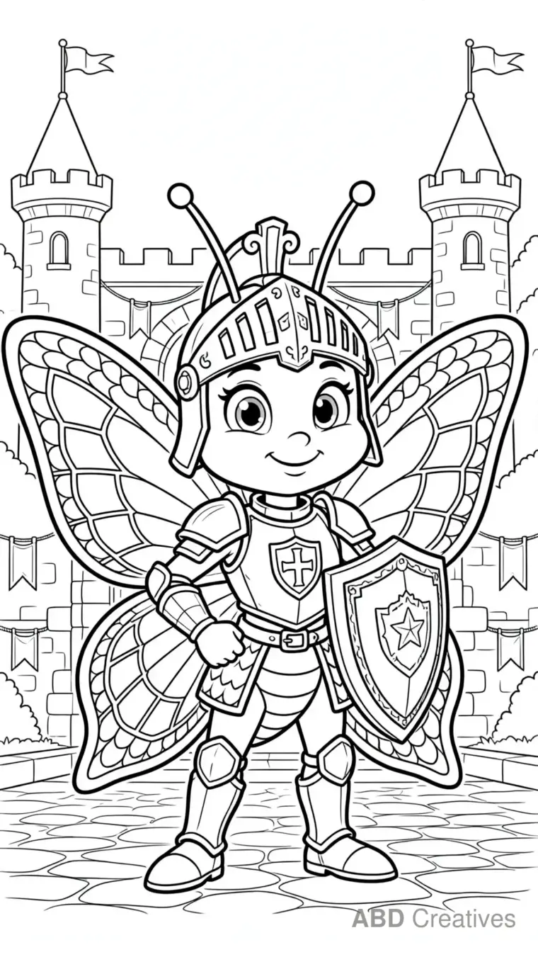 Butterfly Knight with a Shield Coloring Page