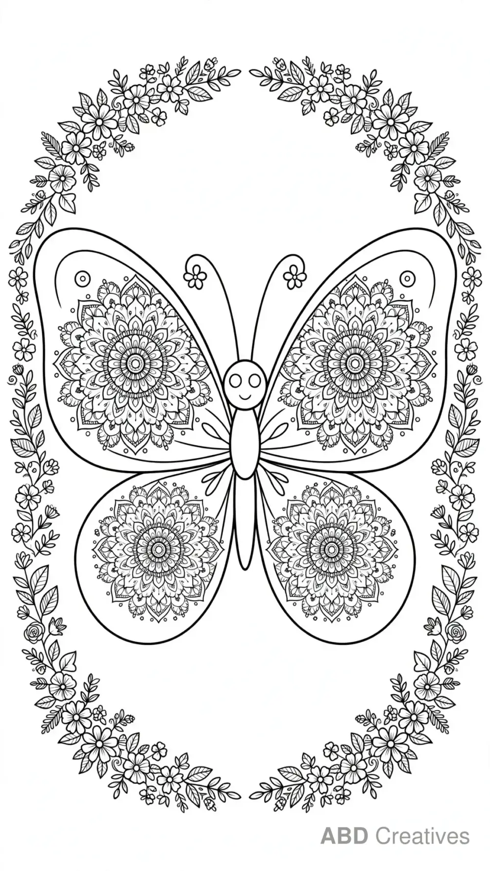 Butterfly Mandala Wings Pattern Coloring Page