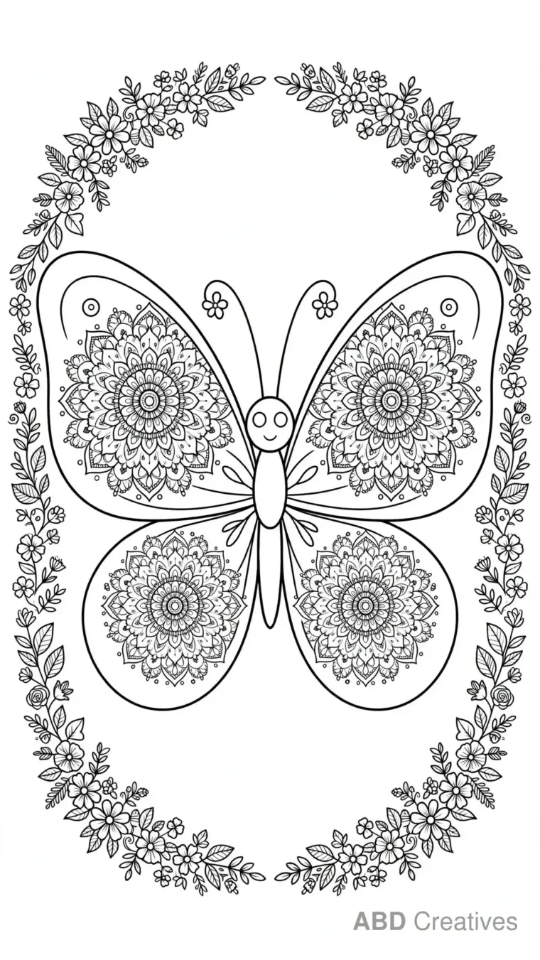 Butterfly Mandala Wings Pattern Coloring Page