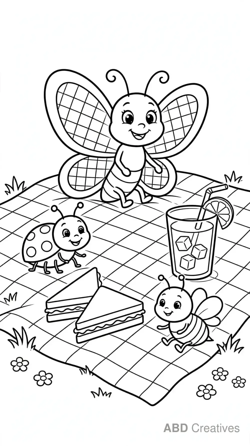 Butterfly Picnic with Friends Coloring Page
