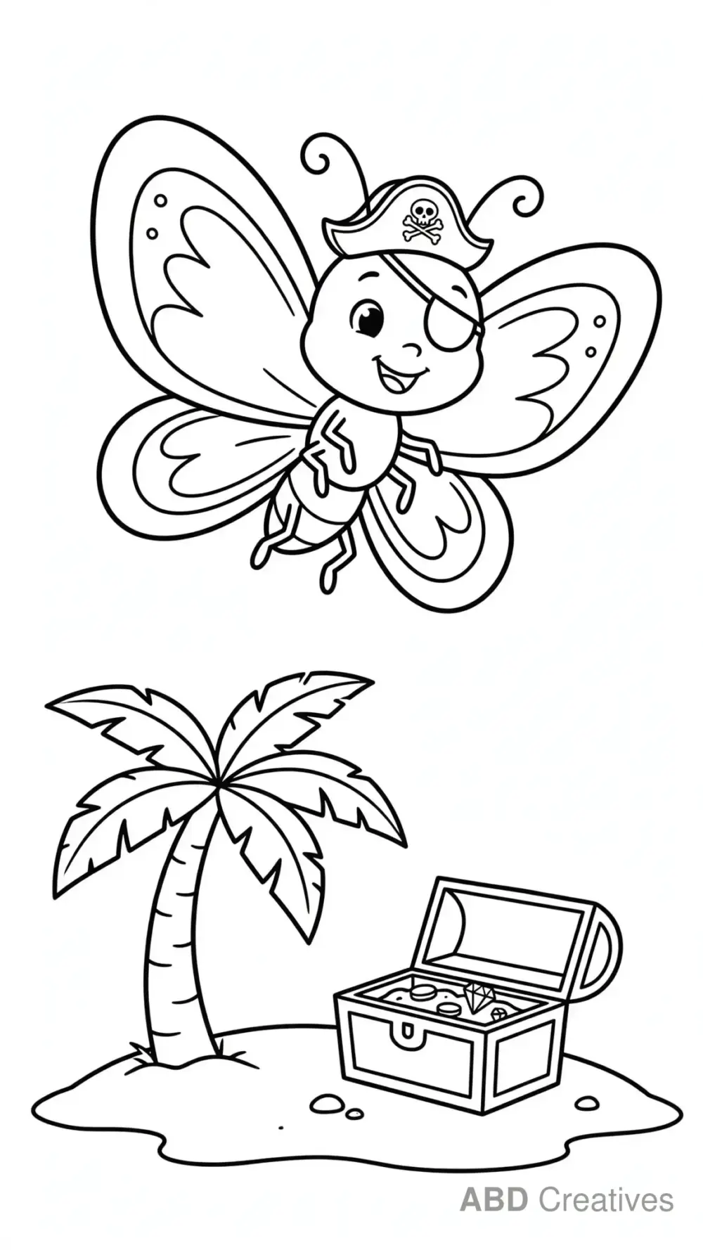 Butterfly Pirate with Tiny Hat Coloring Page