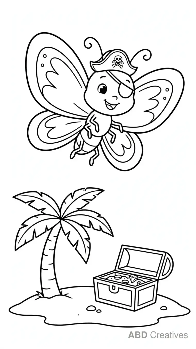Butterfly Pirate with Tiny Hat Coloring Page