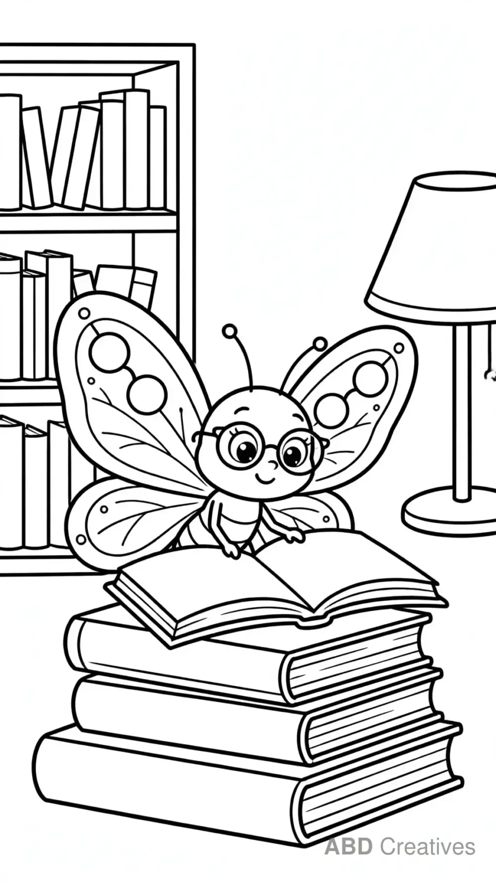 Butterfly Reading a Book Coloring Page