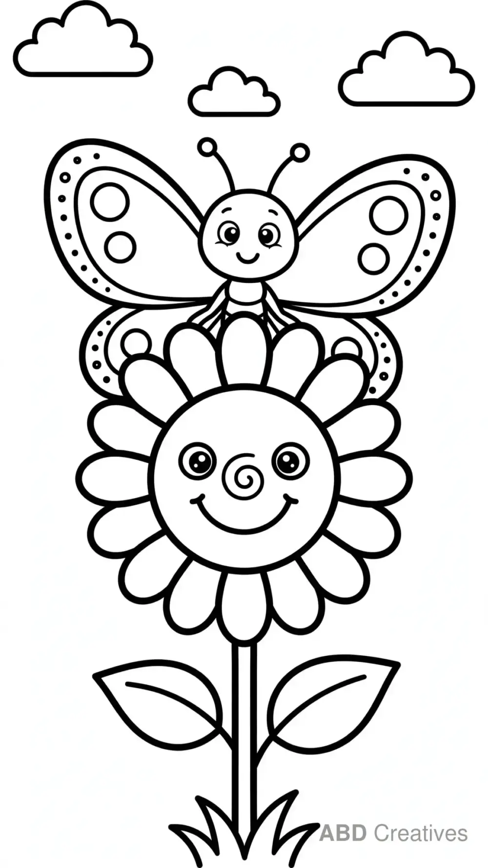 Butterfly Resting on a Sunflower Coloring Page