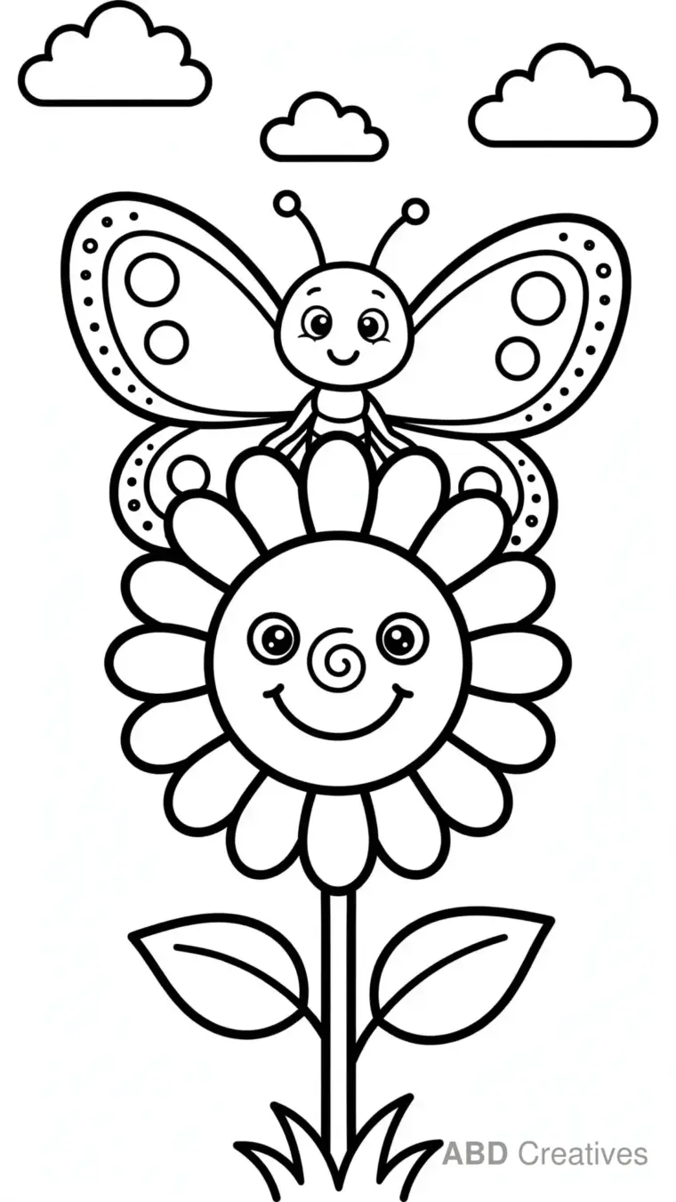 Butterfly Resting on a Sunflower Coloring Page
