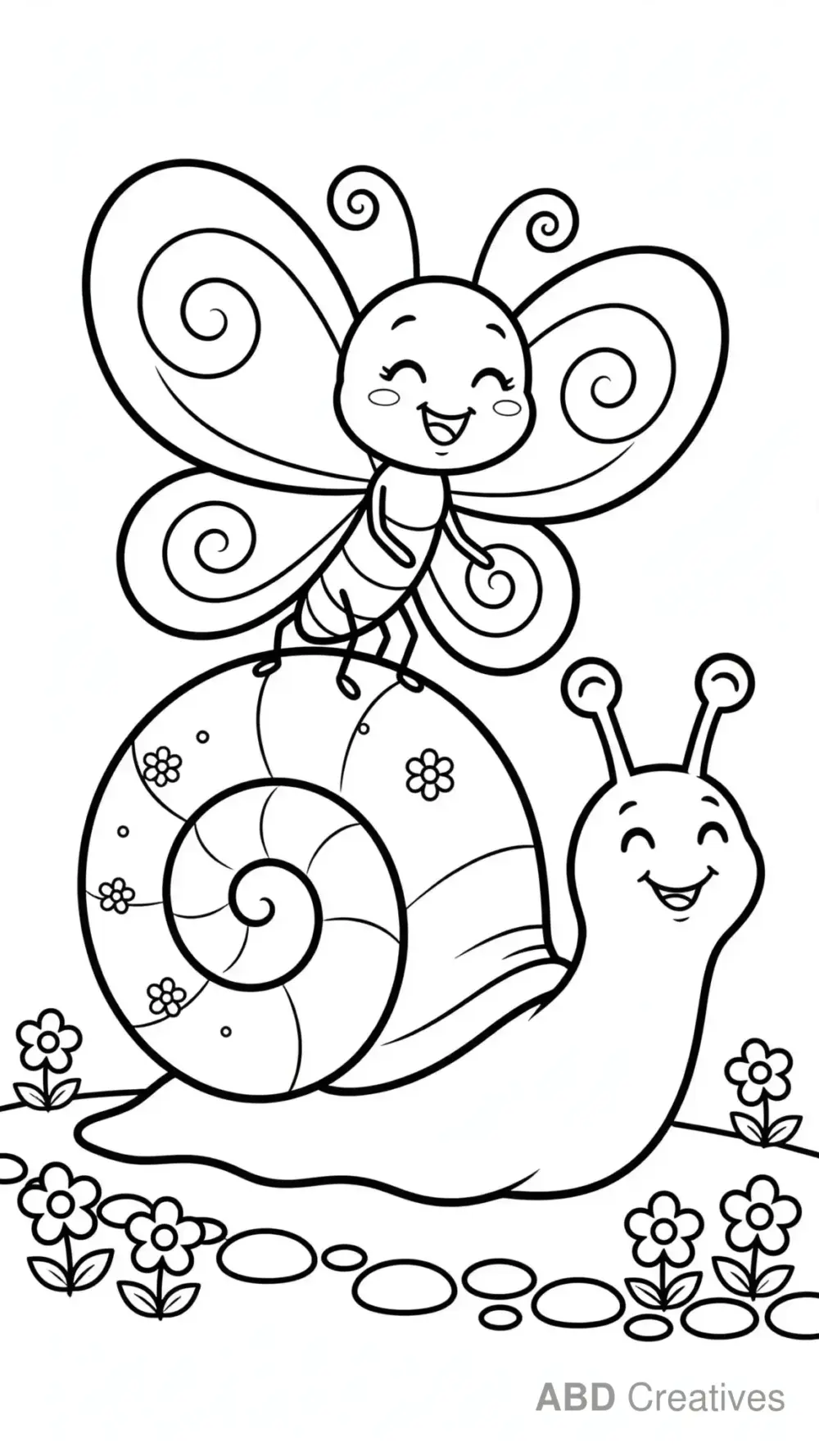Butterfly Riding a Snail Coloring Page