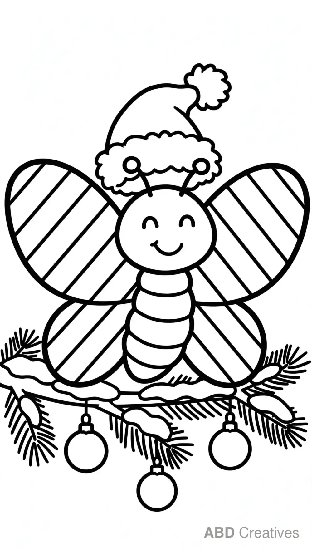 Butterfly Wearing a Santa Hat Coloring Page