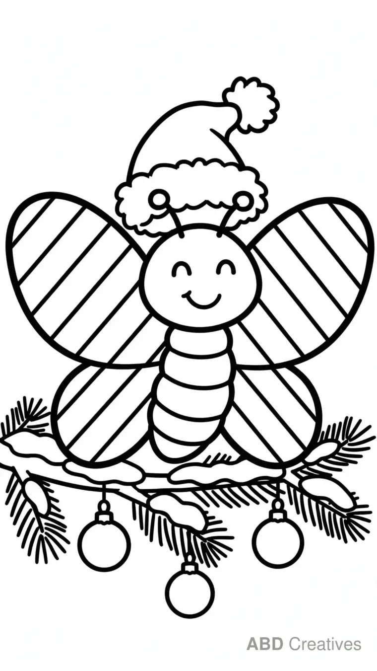 Butterfly Wearing a Santa Hat Coloring Page