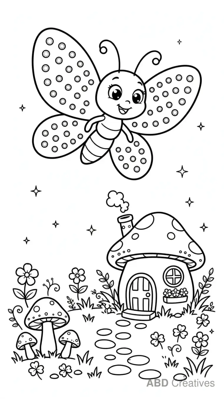 Butterfly in a Fairy Garden Coloring Page