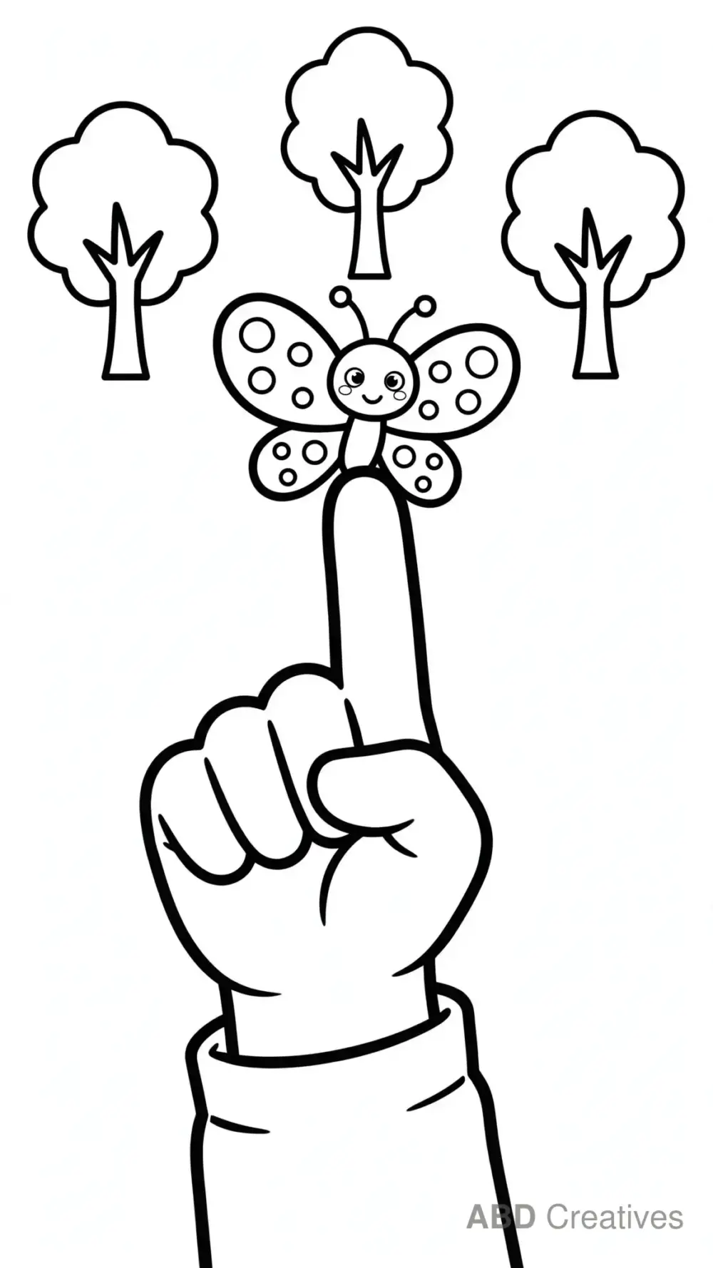 Butterfly on a Child’s Fingertip Coloring Page
