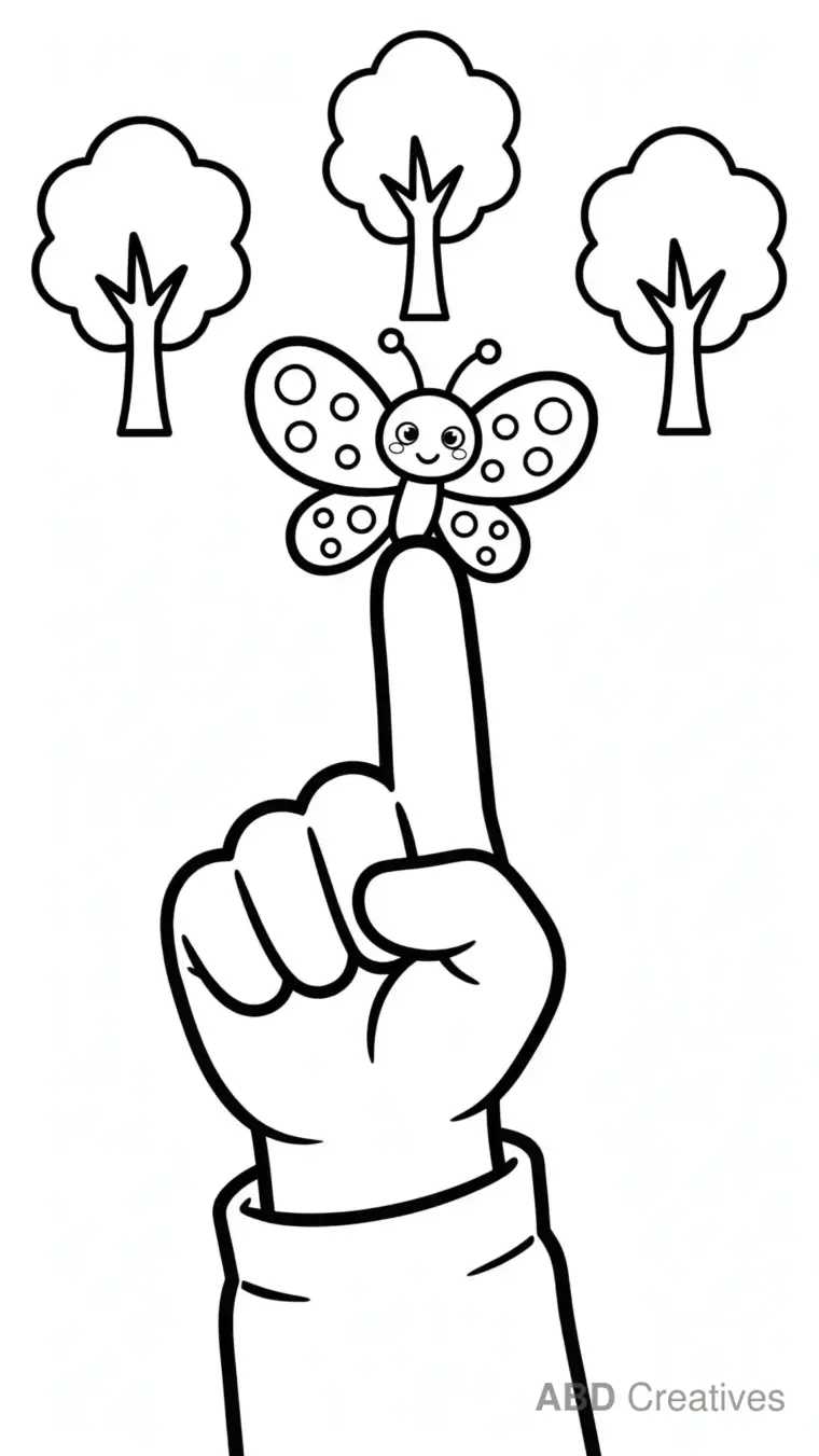 Butterfly on a Child’s Fingertip Coloring Page