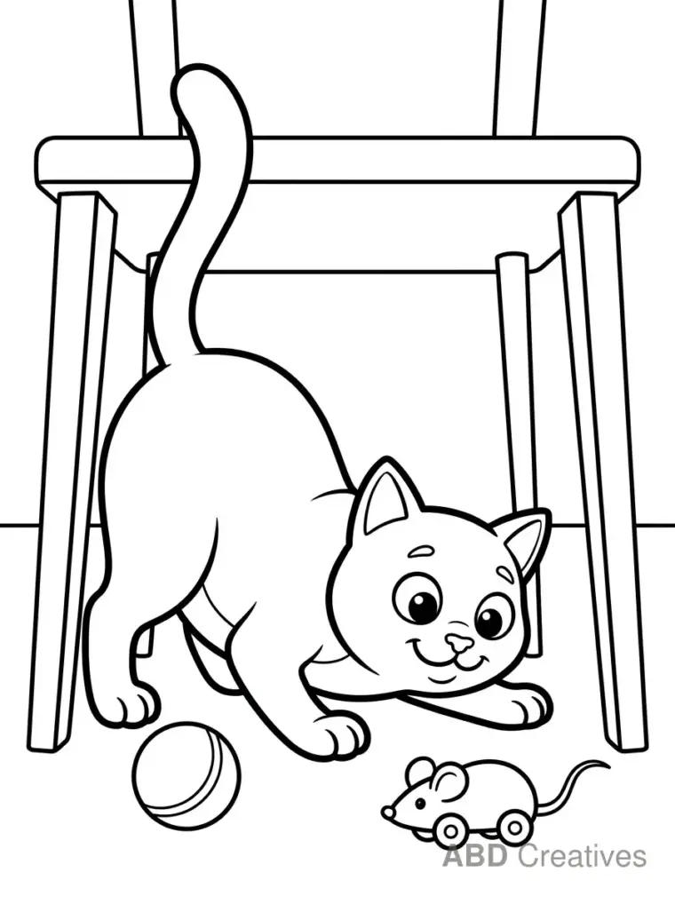 Cat Pouncing on a Toy Mouse Coloring Page