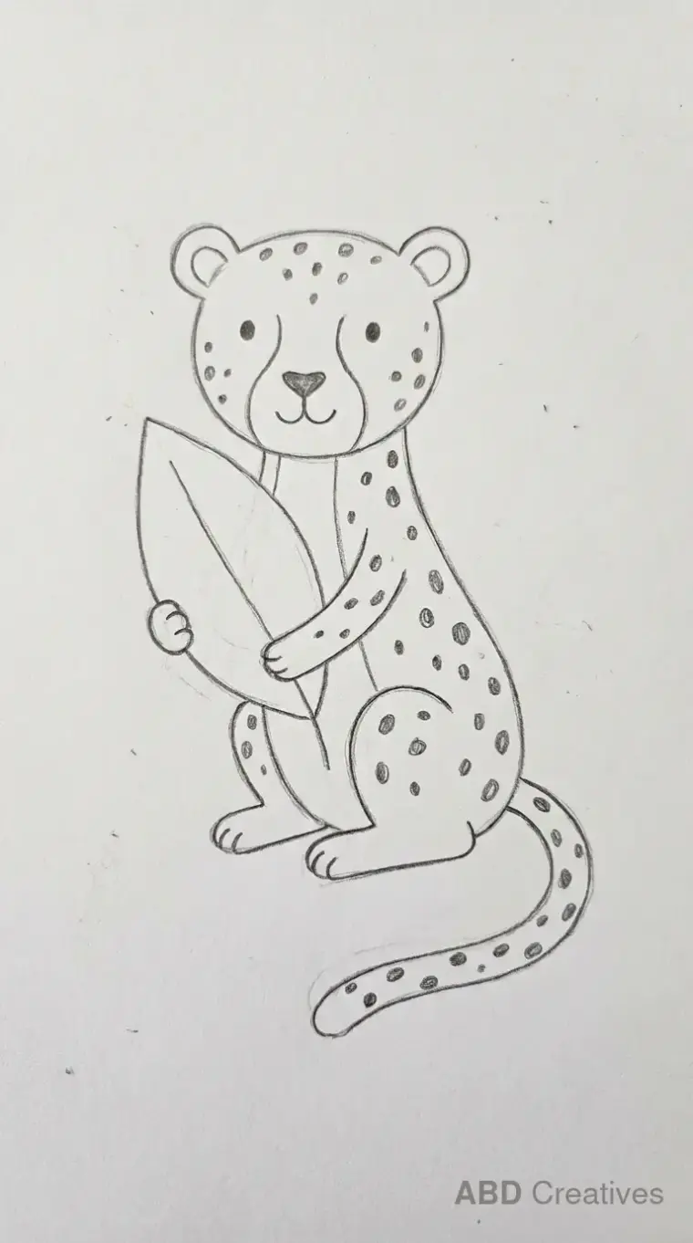 Cheetah Holding Leaf Drawing