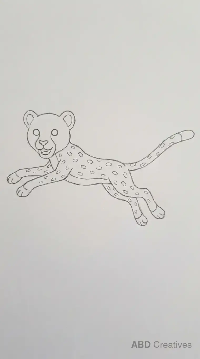 Cheetah Jumping Pencil Drawing Outline