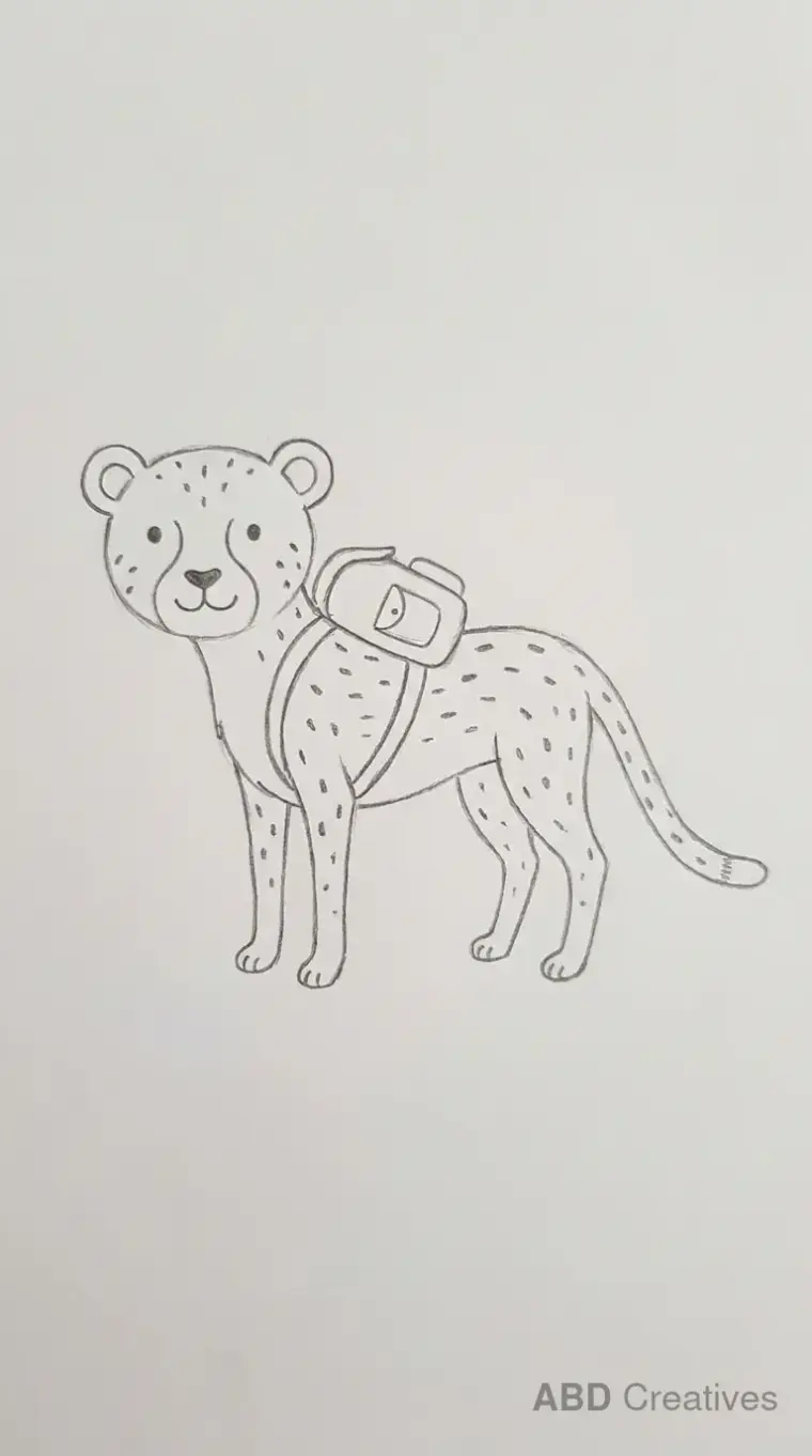 Cheetah Wearing Backpack Pencil Drawing