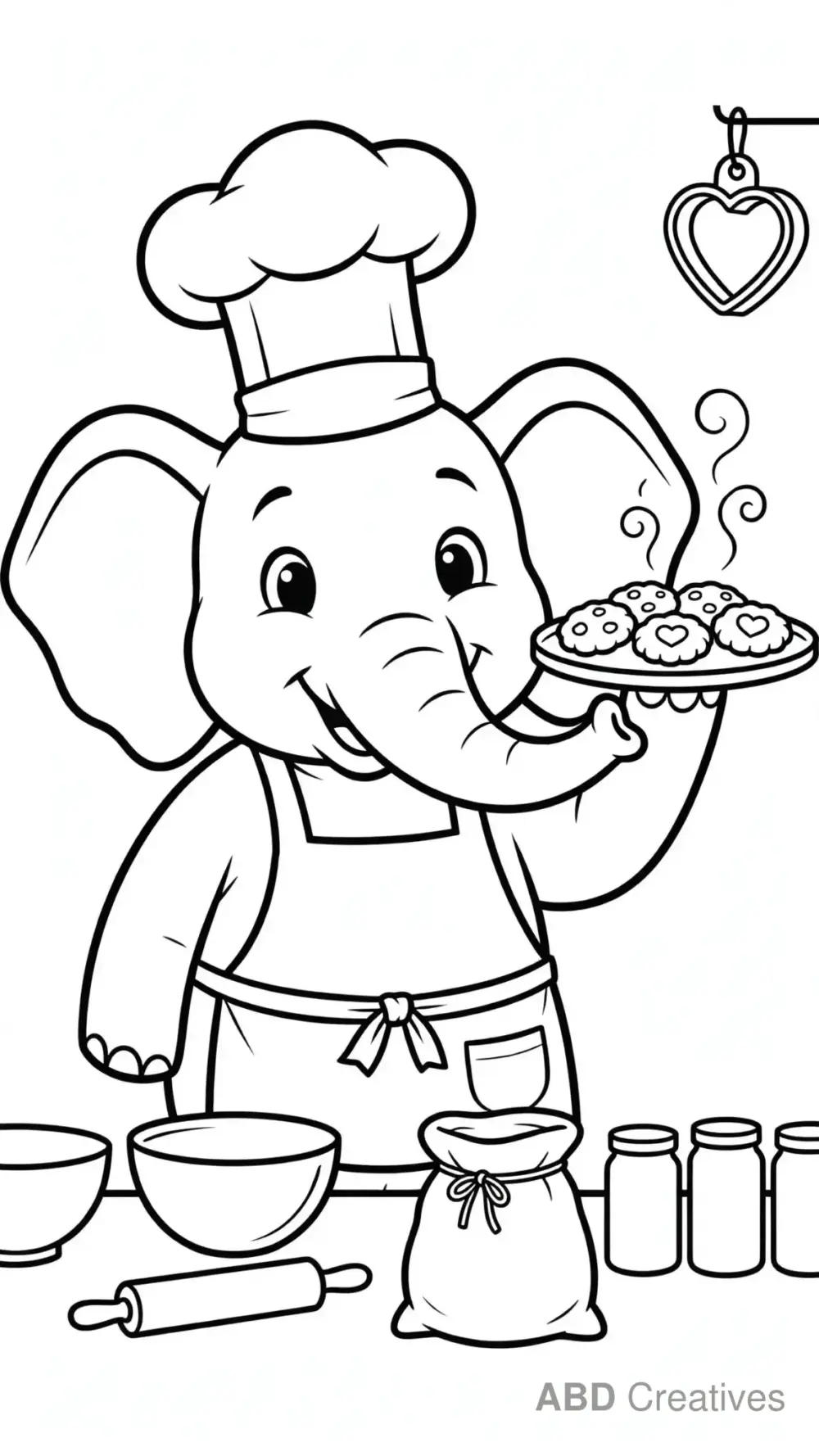 Chef Elephant Baking Cookies Coloring Page