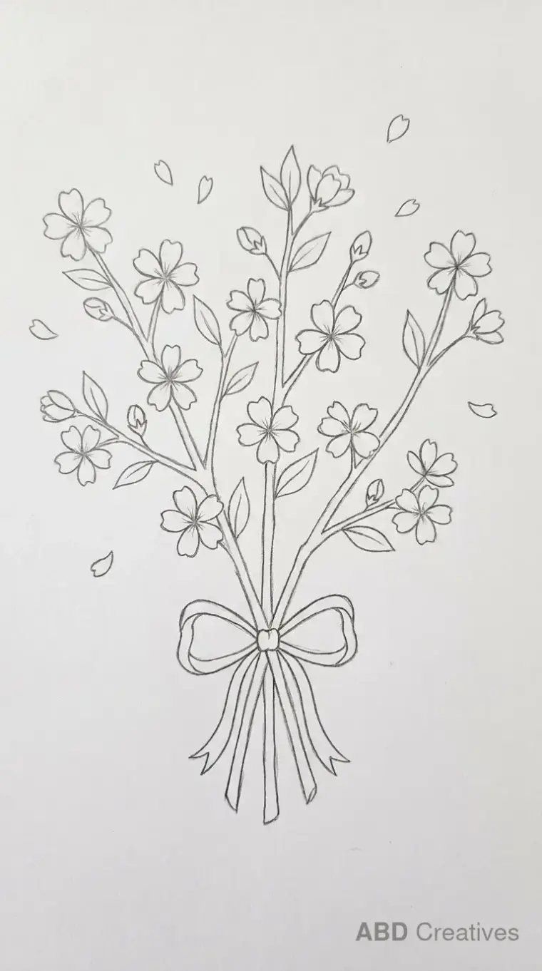 Cherry Blossom Bouquet with Tied Ribbon