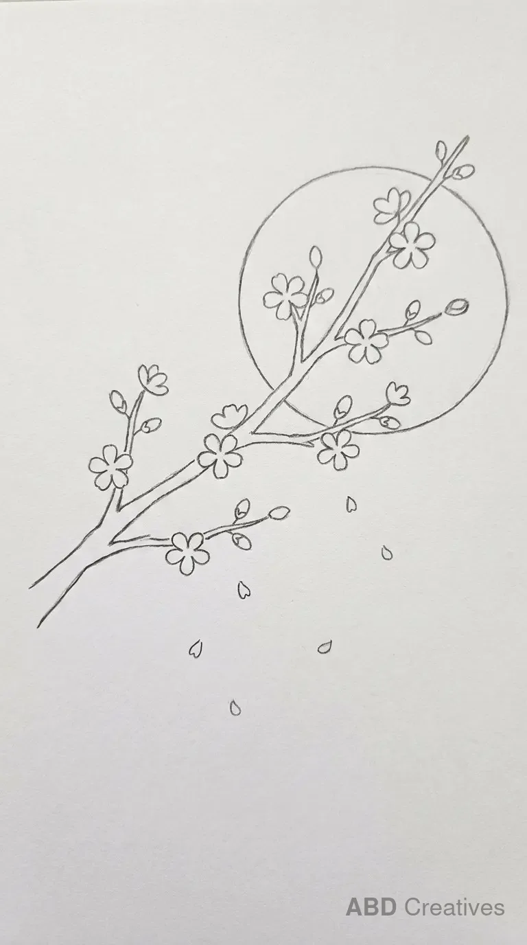 Cherry Blossom with a Large Moon Behind
