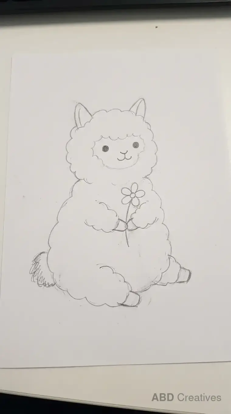 Child Drawing Alpaca Holding Flower