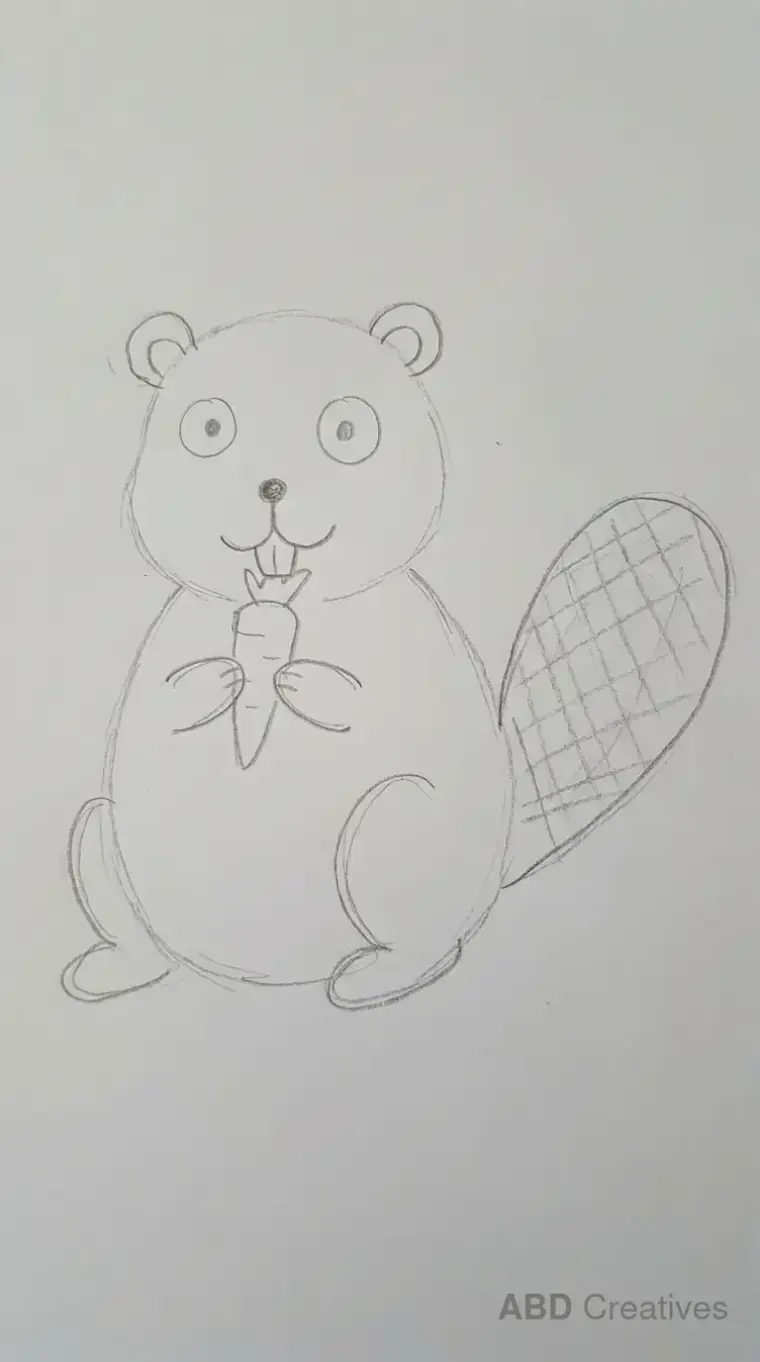 Beaver Eating Carrot Pencil Drawing
