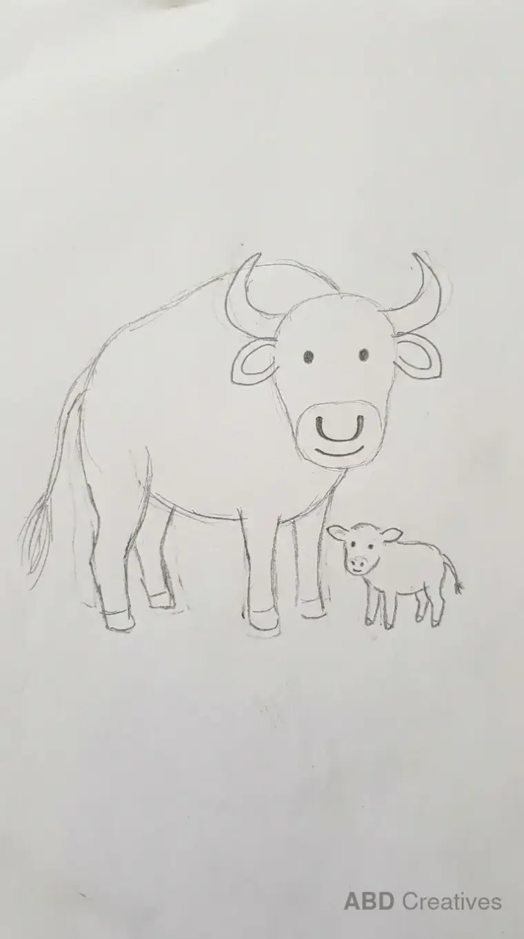 Child Drawing of Buffalo and Calf