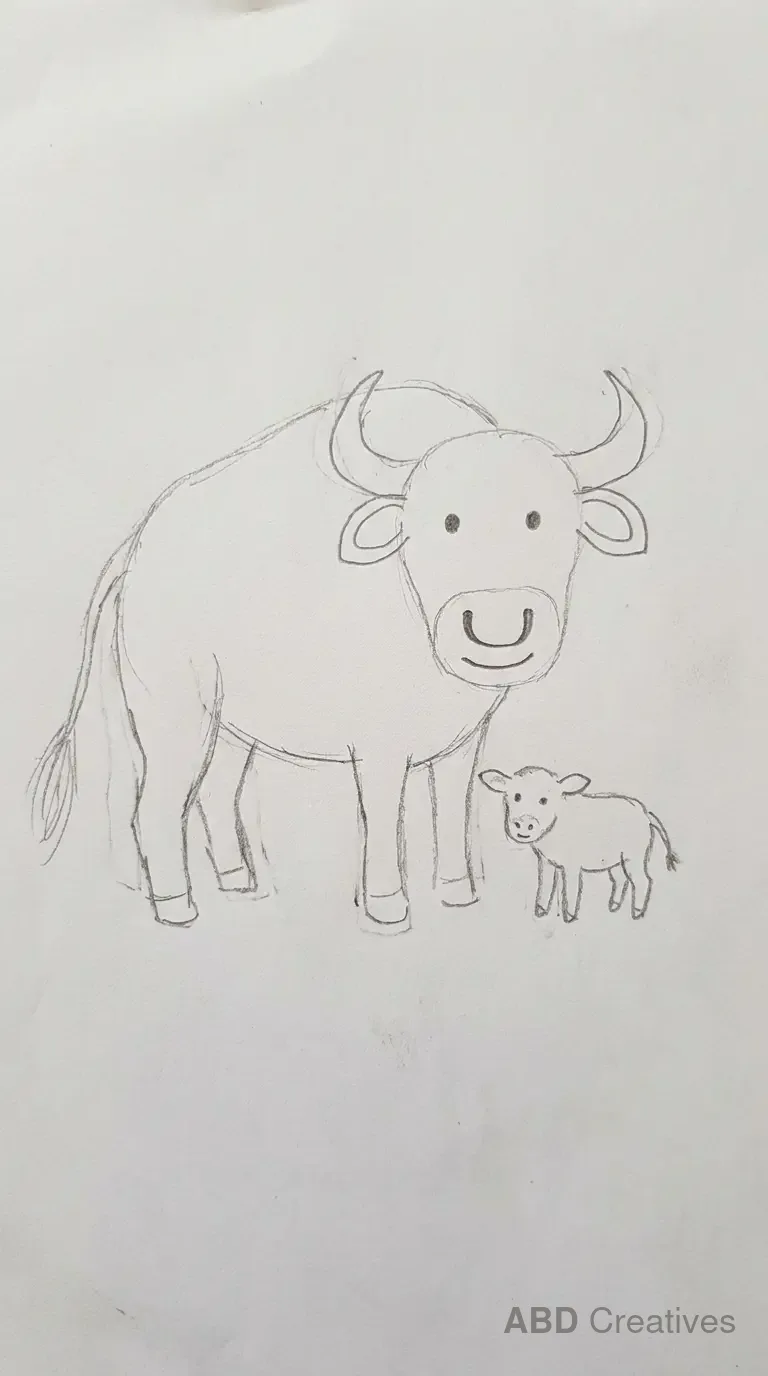 Child Drawing of Buffalo and Calf