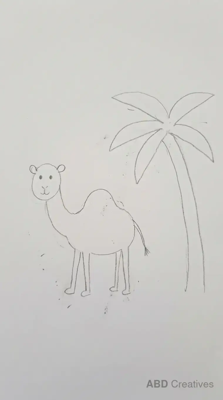 Child Drawing of Camel and Palm Tree
