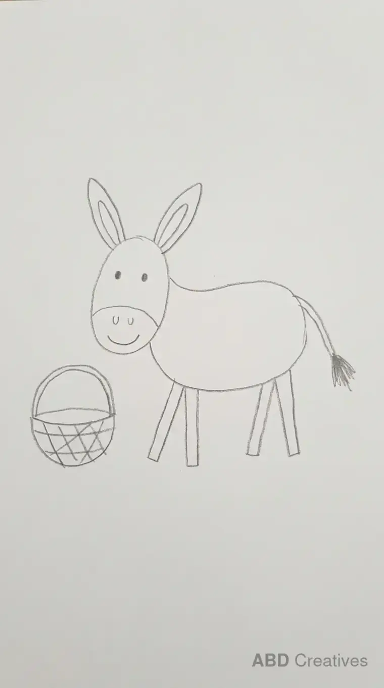 Child Drawing of Donkey and Basket