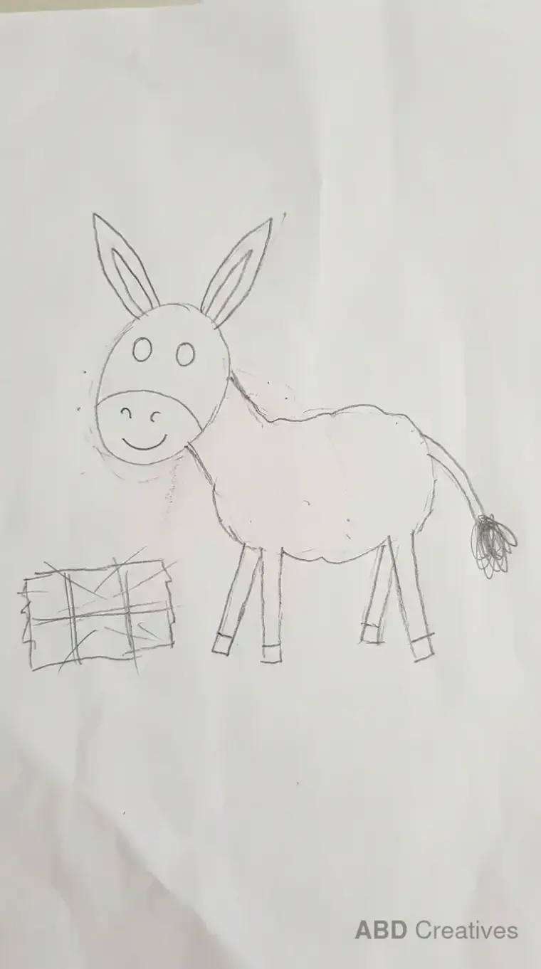 Child Drawing of Donkey and Hay